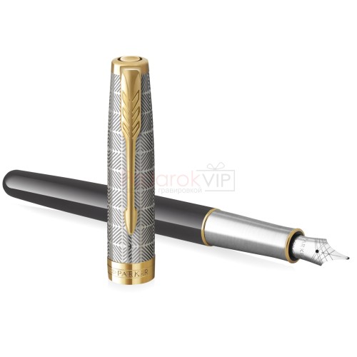 Ручка перьевая Parker Sonnet Premium F537, Metal Black GT (Перо F)